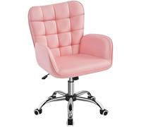 Yaheetech Chaise de Bureau Ergonomique Hauteur Réglable Fauteuil de Bureau en Similicuir Large Assise avec Accoudoirs Rembourré roulettes Pivotantes pour Chambre Rose