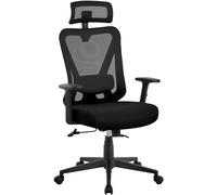 Yaheetech Chaise de Bureau Ergonomique Inclinaison Verrouillable Fauteuil de Bureau en Maille avec Support Lombaire et Appui-tête Accoudoirs Réglables roulettes Pivotantes Charge 136 kg Noir