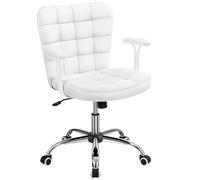 Yaheetech Chaise de Bureau, Ergonomique, pivotante, avec accoudoirs Souples, rembourrée et réglable en Hauteur, avec roulettes, Blanche