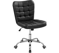 Yaheetech Chaise de Bureau pivotante Confortable réglable en Hauteur Tabouret cosmétique sans accoudoirs avec roulettes Modernes en Similicuir synthétique Noir