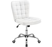 Yaheetech Chaise de Bureau pivotante réglable en Hauteur - Tabouret cosmétique - Tabouret de Bureau sans accoudoirs - Tabouret de Bureau avec roulettes en Cuir synthétique Blanc