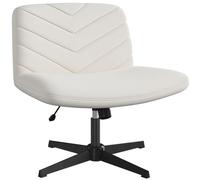 Yaheetech Chaise de Bureau sans Accoudoirs, Fauteuil Pivotant en Tissu Lin avec Large Assise sans roulettes, Réglable en Hauteur, pour Bureau Chambre Beige