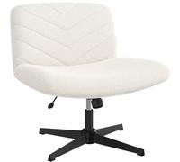 Yaheetech Chaise de Bureau sans roulettes, Fauteuil de Bureau sans Accoudoirs avec Large Assise, Fauteuil Pivotant en Tissu Bouclette, Chaise Réglable en Hauteur, pour Bureau Chambre, Ivoire