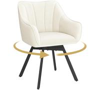 Yaheetech Chaise de Salle à Manger Rotative avec Dossier et Accoudoirs Chaise de Cuisine Roulante Assise en Velours et Pieds en Métal Beige