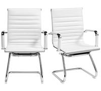 Yaheetech Chaise de Visiteur Lot de 2 Chaises de Bureau Ergonomique avec Accoudoirs Chaises Cantilever pour Bureau, Réception, Réunion, Salle d’Attente, Blanc