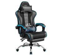 Yaheetech Chaise Gaming Ergonomique Massante avec Repose-Pieds Inclinable Rembourré en Similicuir, Fauteuil de Bureau avec Appui-tête et Support Lombaire Roues Pivotantes Gris