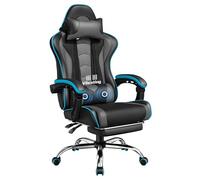 Yaheetech Chaise Gaming Massante Ergonomique Fauteuil Gamer Dossier et Appui-tête Hauteur Réglable avec Repose-Pied Similicuir Charge 136kg Noir/Gris