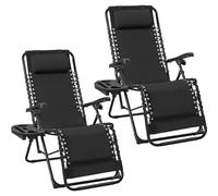 Yaheetech Chaise Longue Pliante Inclinable Bain de Soleil Lot de 2 Zéro Gravité avec Plateau Amovible pour Piscine Jardin Terrasse Charge 114kg Noir