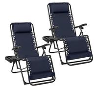 Yaheetech Chaise Longue Pliante Inclinable Bain de Soleil Lot de 2 Zéro Gravité avec Plateau Amovible pour Piscine Jardin Terrasse Charge 114kg Bleu