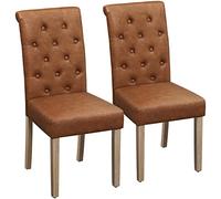 Yaheetech Chaise Lot 2 Chaises de Salle à Manger avec Pieds en Bois de Chêne Chaise de Salon Mobilier pour Maison Bureau Cuisine Bar Réunion Hôtel 45,5 x 62 x 98,5cm Brun Vintage