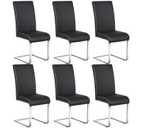 Yaheetech Chaise Salle à Manger Lot de 6 en Simili Cuir Fauteuil Rembourré Capacité 135 kg Chaise Hauteur Assise 50 cm Acier Chromé Noir