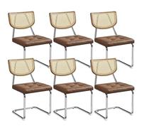 Yaheetech Chaises Cantilevers Lot de 6 Chaises de Salle à Manger Similicuir Dossier en Rotin Tissé Sièges de Cuisine Assise Capitonnée Pied en Métal Sièges de Salon pour Table à Manger Brun Rustique