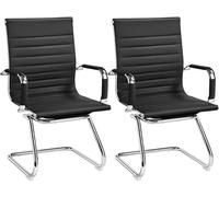 Yaheetech Chaises de Conférence Lot de 2 Chaises de Bureau Ergonomique avec Accoudoirs Chaises Cantilever pour Bureau, Réception, Réunion, Salle D’Attente, Noir