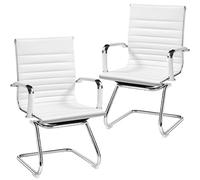 Yaheetech Chaises de Conférence Lot de 2 Chaises de Bureau Ergonomique avec Accoudoirs Chaises Cantilever pour Bureau, Réception, Réunion, Salle D’Attente, Blanc