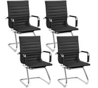 Yaheetech Chaises de Conférence Lot de 4 Chaises de Bureau Ergonomique avec Accoudoirs Chaises Cantilever pour Bureau, Réception, Réunion, Salle D’Attente, Noir