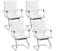 Yaheetech Chaises de Conférence Lot de 4 Chaises de Bureau Ergonomique avec Accoudoirs Chaises Cantilever pour Bureau, Réception, Réunion, Salle D’Attente, Blanc