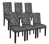 Yaheetech Chaises de Salle à Manger Lot de 6 Chaises de Salon en Similicuir Pieds en Bois Massif de Chêne Chaise de Chambre Assise Rembourrée et Confortable pour Maison Bureau Cuisine Bar Gris