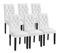 Yaheetech Chaises de Salle à Manger Lot de 6 Chaises de Salon en Similicuir Pieds en Bois Massif de Chêne Chaise de Chambre Assise Rembourrée et Confortable pour Maison Bureau Cuisine Bar Blanc