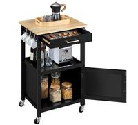 Yaheetech Chariot de Cuisine en Bois Desserte Roulante à 1 Tiroir et 1 Armoire Meuble de Rangement Cuisine avec 3 Crochets Verrouillage Magnétique 55 cm L × 45 cm l × 89 cm H Noir