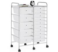 Yaheetech Chariot de Rangement avec 15 Tiroirs Tour de Rangement à Roulette avec Freins, Desserte Caisson en Plastique, pour Vos Outils de Coiffure，Salle de Bain, Cuisine, Blanc