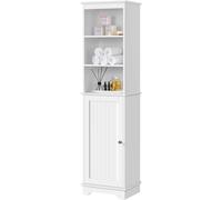 Yaheetech Colonne Salle de Bain Rangement, Meuble de Rangement en Bois, 1 Porte 3 Compartiments Ouverts, pour Cuisine Salon, 40 x 30 x153 cm, Blanc