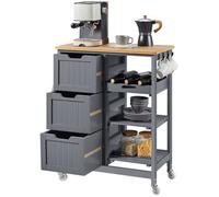 Yaheetech Desserte de Cuisine à roulettes avec 3 Tiroirs Étagères Plan de Travail Îlot Salon Balcon Bar 67×37×84,5cm Gris Foncé