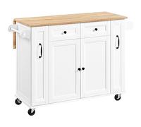 Yaheetech Desserte de Cuisine à roulettes Verrouillables,Îlot Central avec Plan de Travail Pliant,Étagère réglable,2 Tiroirs 2 Rangements Coulissants Latéraux 2 Porte-épices,Blanc,132× 48 × 91 cm