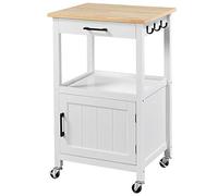 Yaheetech Desserte de Cuisine sur roulettes en Bois Chariot de Service Blanc avec 1 Tiroir/3 Crochets/1 Placard/1 Compartiment Ouvert/Meuble de Rangement Roulant pour Cuisine Bar Restaurant Salon