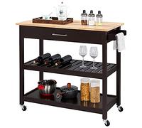 Yaheetech Desserte sur roulettes Plan de Travail Meuble de Cuisine 101 x 51 x 92 cm 2 Roues avec Frein 1 Tiroir 2 Étagères Espresso