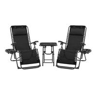 Yaheetech Ensemble 3 Pièces Chaises Zéro Gravité Réglables et Table d'Appoint Pliante avec Porte-Gobelet Coussin Noir