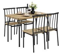 Yaheetech Ensemble Chaises de Salle à Manger Meubles de Salle à Manger Table avec 4 Chaises en Bois et en Métal pour Cuisine Jardin Studio Salon Brun