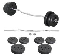 Yaheetech Ensemble d’haltère 25 kg Kit Barre de Musculation Exercices de Fitness Curl EZ 120 cm Barre Longue, Gym, Fitness