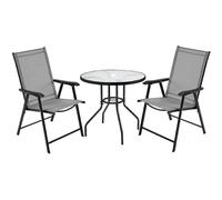 Yaheetech Ensemble de Bistrot Lot de 2 Chaises de Jardin Pliantes et Table de Jardin Ronde en Verre avec Trou pour Parasol et Plateau en Verre Salon de Jardin