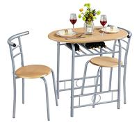 Yaheetech Ensemble de Table à Manger avec 2 Chaises, Ensemble de Meubles 3 pièces de Cuisine avec Porte-Bouteilles, pour Petit Espace, Jardin, Studio Bois et Argent