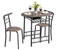 Yaheetech Ensemble de Table à Manger avec 2 Chaises, Ensemble de Meubles 3 pièces de Cuisine avec Porte-Bouteilles, pour Petit Espace, Jardin, Studio Grain de Bois Gris Foncé et Noir