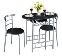 Yaheetech Ensemble de Table à Manger avec 2 Chaises, Ensemble de Meubles 3 pièces de Cuisine avec Porte-Bouteilles, pour Cuisine, Petit Espace, Jardin, Studio Noir