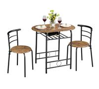 Yaheetech Ensemble de Table à Manger Ronde avec 2 Chaises, Ensemble de Meubles 3 Pièces de Cuisine avec Porte-Bouteilles, pour Petit Espace, Café, Studio Brun Clair