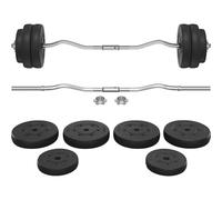 Yaheetech Ensemble d'haltère Barre EZ Musculation 20/25/30 kg | Barre Curl avec Disques Amovibles, Poignée Antidérapante pour Exercices de Fitness Musculation à Domicile /Gym