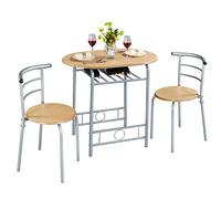 Yaheetech Ensemble Salon de Jardin 3 Pièces Table à Manger avec Porte-Bouteilles Cadre en Acier Effet Bois Gain de Place Meubles d'extérieur pour Balcon Petit Espace Terrasse Jardin 80 × 75.5 cm/Chêne