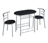 Yaheetech Ensemble Salon de Jardin 3 Pièces Table à Manger avec Porte-Bouteilles Cadre en Acier Effet Bois Gain de Place Meubles d'extérieur pour Balcon Petit Espace Terrasse Jardin 90 × 75.5 cm/Noir