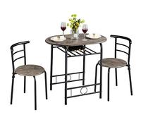 Yaheetech Ensemble Salon de Jardin 3 Pièces Table à Manger avec Porte-Bouteilles Cadre en Acier Effet Bois Gain de Place Meubles d'extérieur pour Balcon Petit Espace Terrasse Jardin Brun Clair