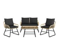 Yaheetech Ensemble Salon de Jardin 4 Pièces Tressé Set de 1 Canapé avec 2 Places 2 Fauteuils et Table d'Appoint en Verre Trempé Style Bohème pour Terrasse Balcon, Patio Marron/Noir