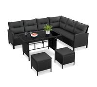 Yaheetech Ensemble Salon de Jardin en polyrotin Lot de Mobilier 4 Pièces Canapés Extérieur avec Table et Ottomans Meubles pour Balcon Terrasse Véranda Salon Noir/Gris