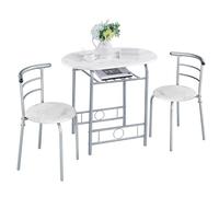 Yaheetech Ensemble de Table à Manger Ronde avec 2 Chaises en Bois MDF et en Métal, Ensemble de Meubles 3 Pièces de Cuisine avec Porte-Bouteilles, pour Petit Espace, Jardin, Studio Blanc