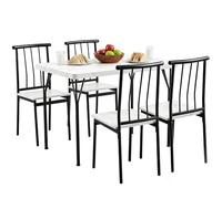 Yaheetech Ensemble Table à Manger et 4 Chaises avec Dossier Blanc et Noir | Plateau lisse 4cm, Coins arrondis, Patins sol, Table charge 90kg chaise 120kg, Pour Cuisine Salle Café Bistro Studio Jardin