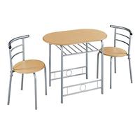 Yaheetech Ensemble Table à Manger Ronde avec 2 Chaises en Bois MDF et en Métal Ensemble de Meubles 3 Pièces avec Porte-Bouteilles pour Petit Espace 90 cm × 53 cm × 75,5 cm Bois et Argent