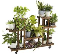 Yaheetech Étagère à Fleurs en Bois Porte Pots de Plante Fleurs avec 6 Tablettes Support à Roulettes pour intérieur et Balcon 124 x 33 x 80 cm