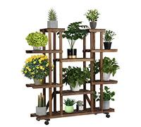 Yaheetech Étagère à Fleurs en Bois Supports de Pots à roulettes Porte Plante 9 Tablettes Escalier Présentoire de Jardin 124,5 x 33 x 120 cm