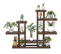 Yaheetech Etagère à Fleurs Support Porte Pot de Plantes en Bois 8 Tablettes 6 Niveaux Présentoire Polyvalent Balcon/Maison/Bureau/Terrasse Marron Rustique 120,5 x 25 x 96,5cm
