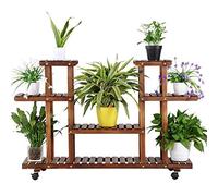 Yaheetech Étagère à Plantes en Bois avec Roulettes pour Balcon Marron Foncé 124 x 33 x 80 cm